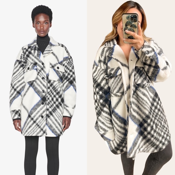 ANINE BING | NEW WITH TAGS! Oakley Oversized Jacket In Cream Tartan Plaid Medium - Picture 2 of 6